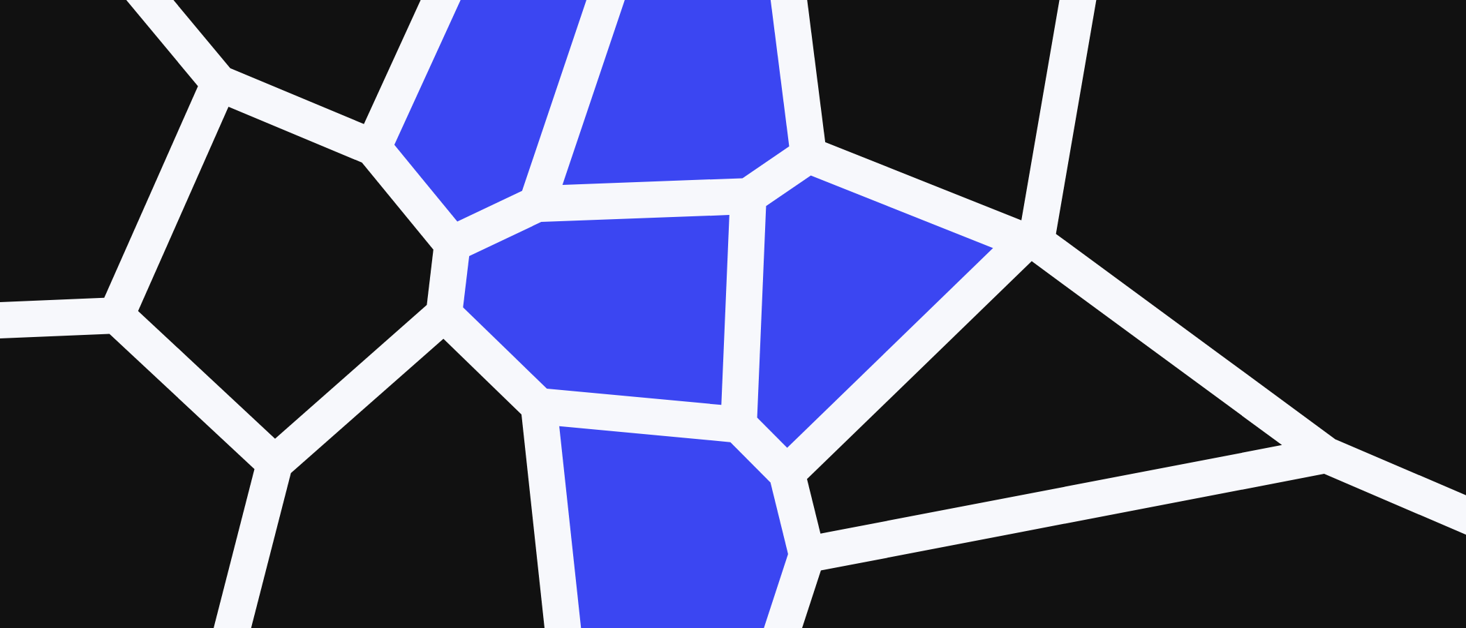 Abstract artwork: blue and black shapes separated by light lines.