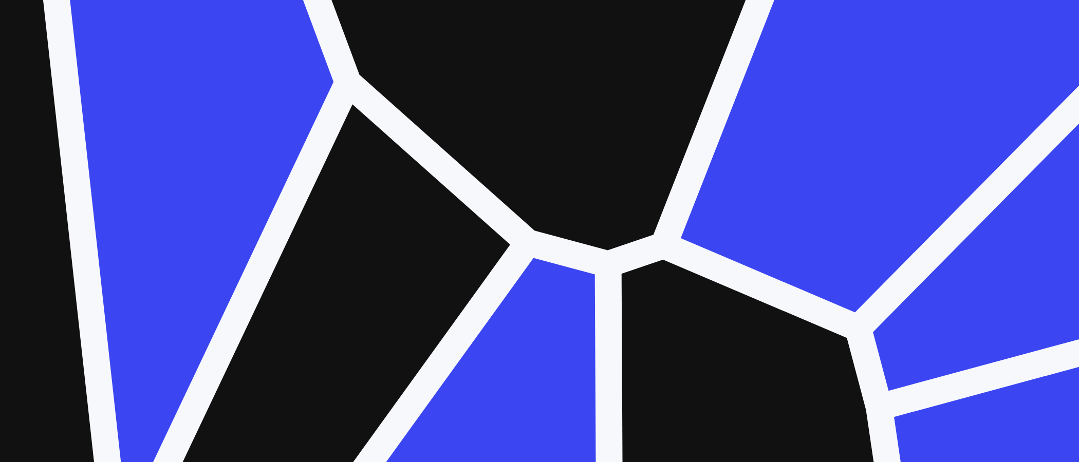 Abstract artwork: blue and black shapes separated by light lines.