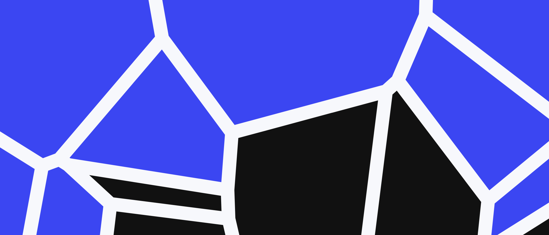 Abstract artwork: blue and black shapes separated by light lines.