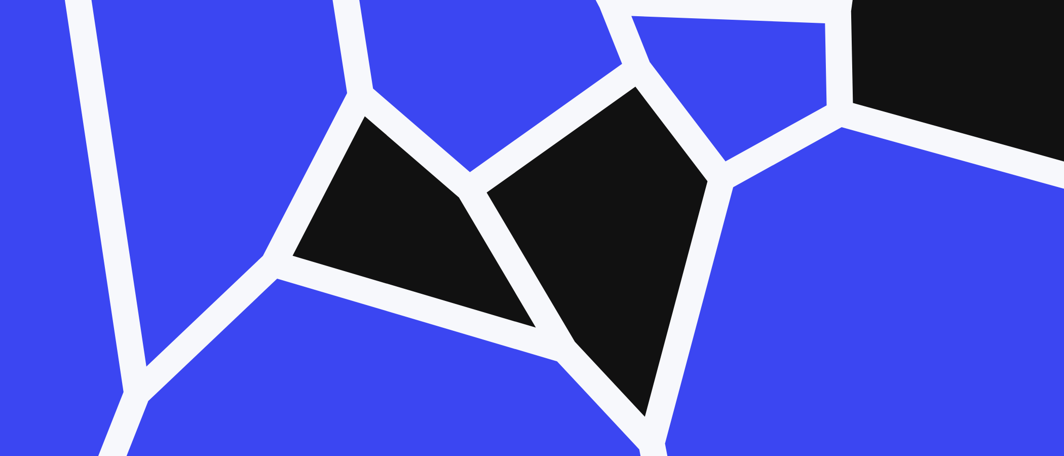 Abstract artwork: blue and black shapes separated by light lines.