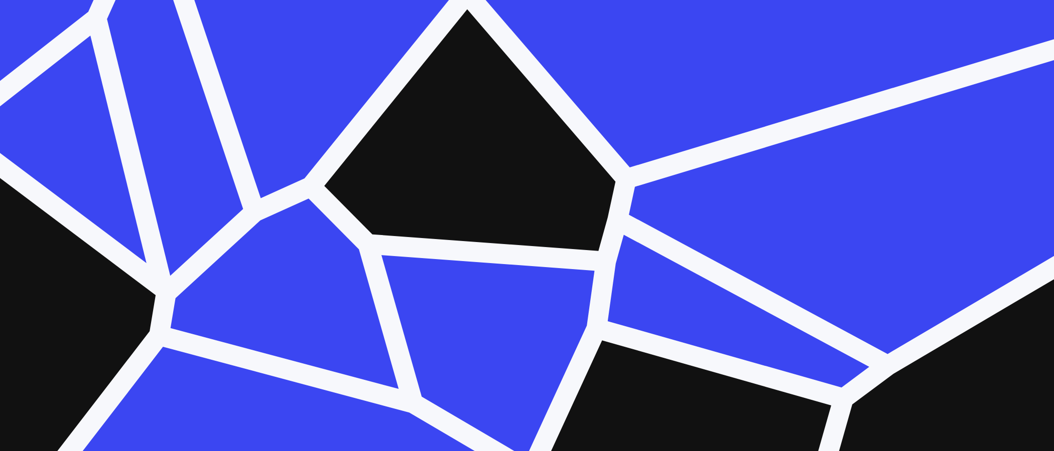 Abstract artwork: blue and black shapes separated by light lines.
