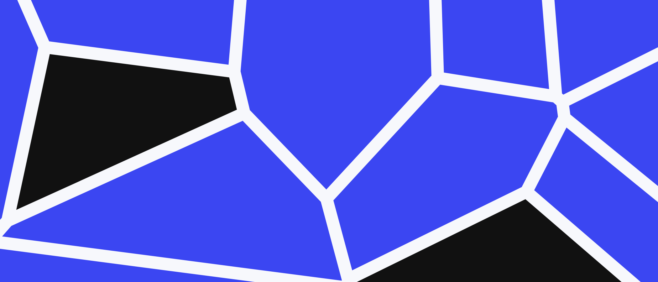 Abstract artwork: blue and black shapes separated by light lines.