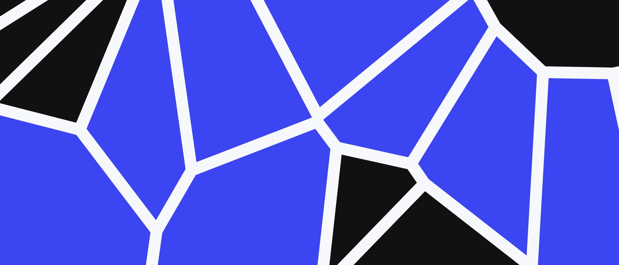 Abstract artwork: blue and black shapes separated by light lines.