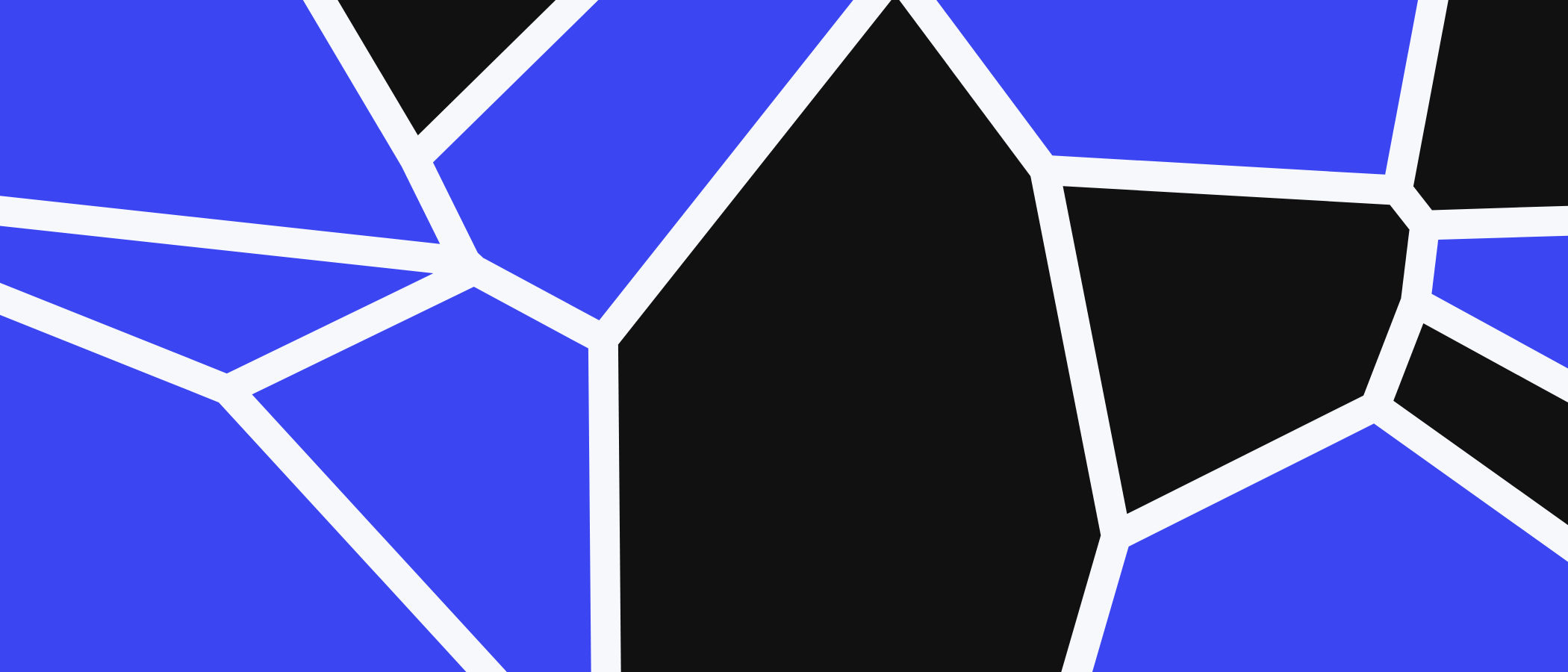 Abstract artwork: blue and black shapes separated by light lines.