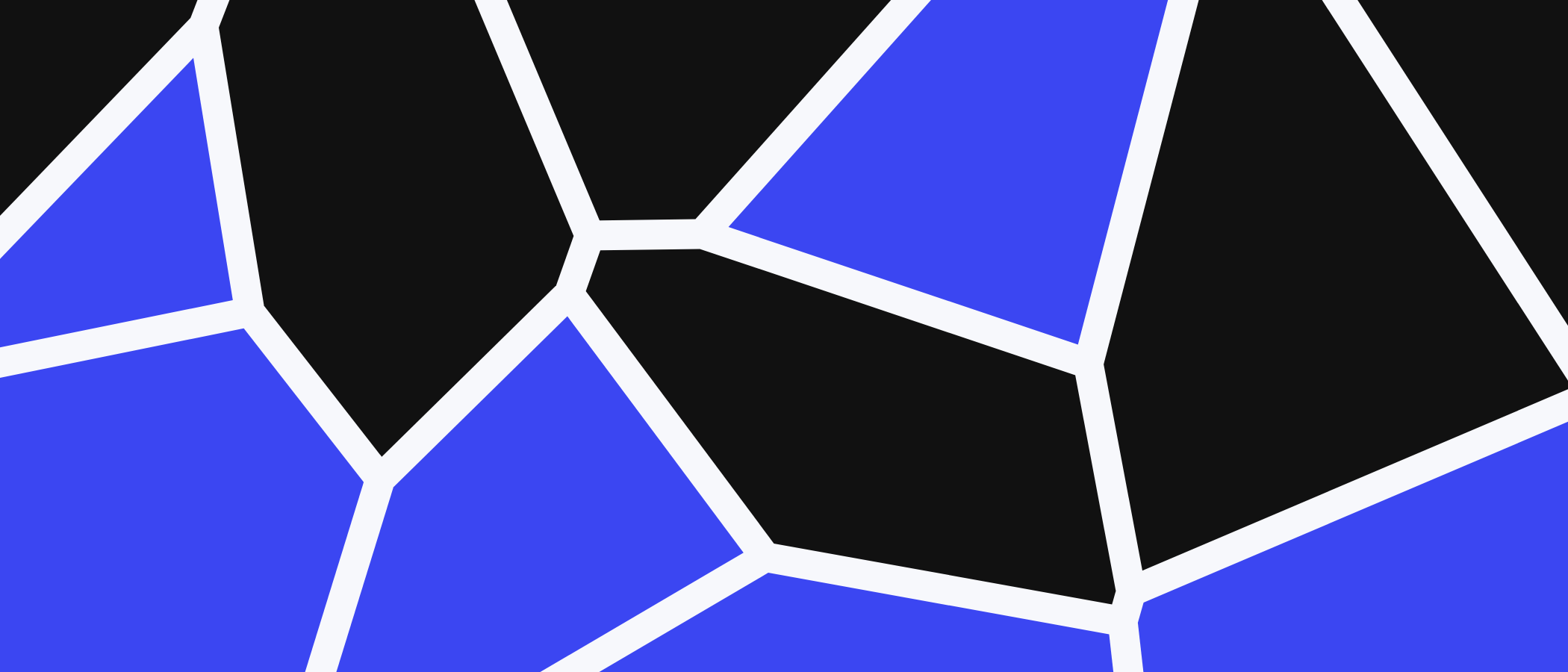 Abstract artwork: blue and black shapes separated by light lines.