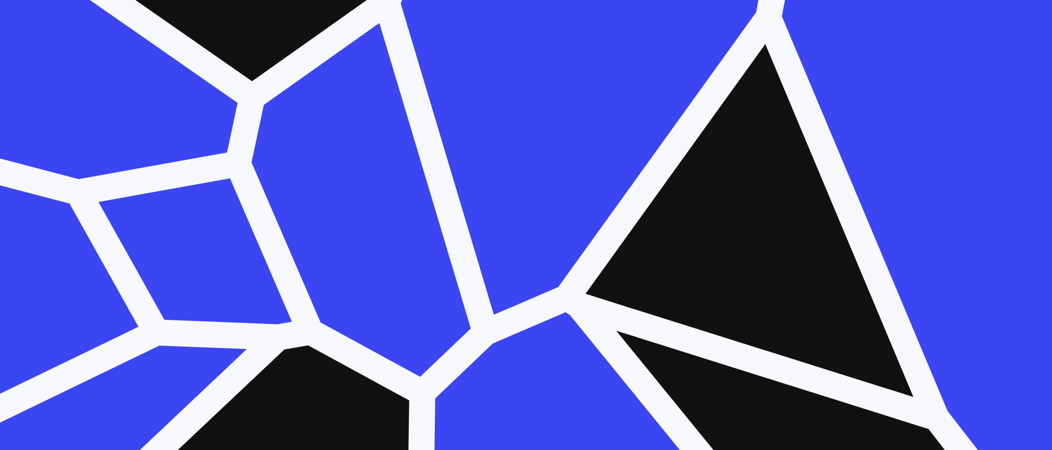 Abstract artwork: blue and black shapes separated by light lines.