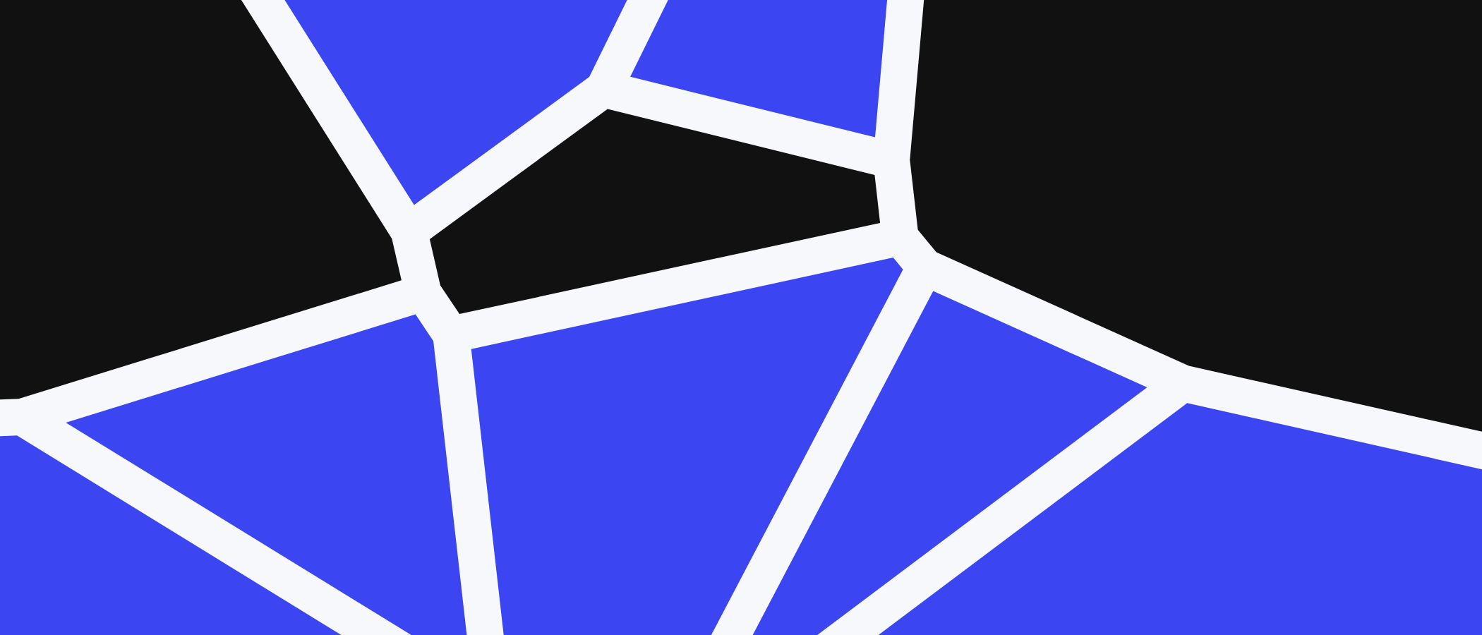 Abstract artwork: blue and black shapes separated by light lines.