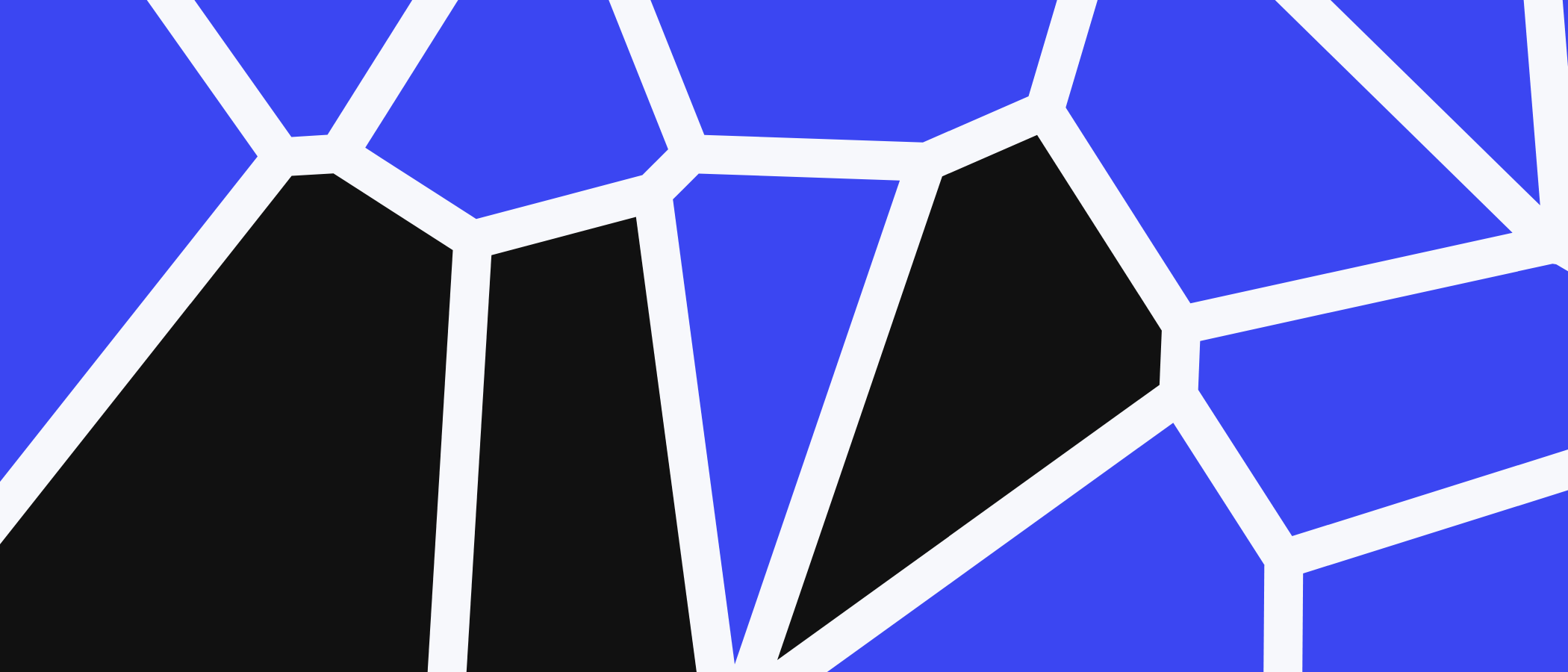Abstract artwork: blue and black shapes separated by light lines.