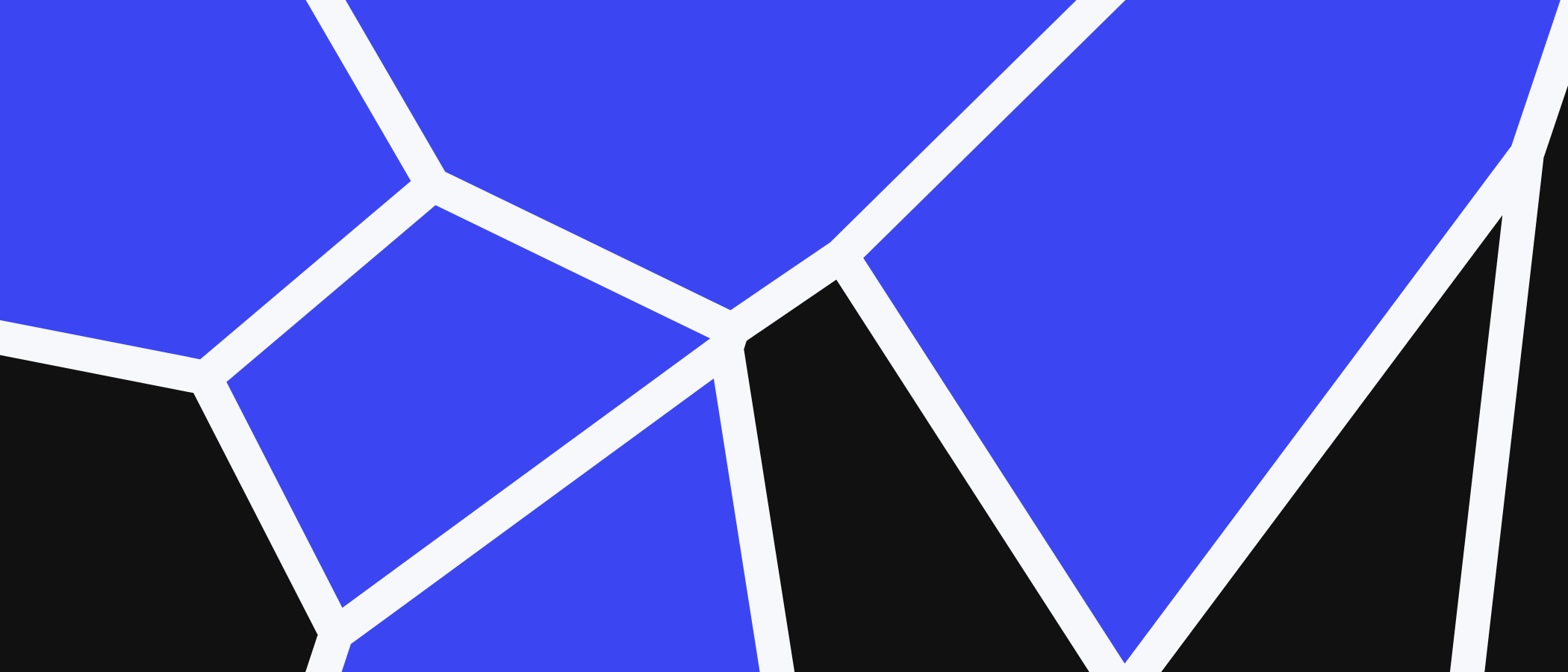 Abstract artwork: blue and black shapes separated by light lines.