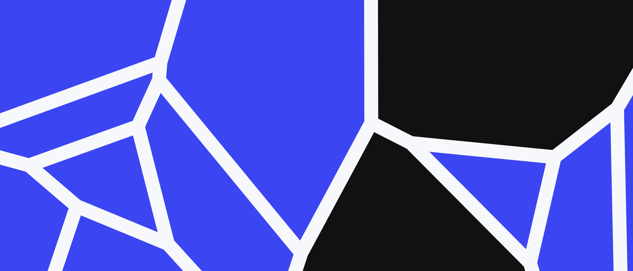 Abstract artwork: blue and black shapes separated by light lines.