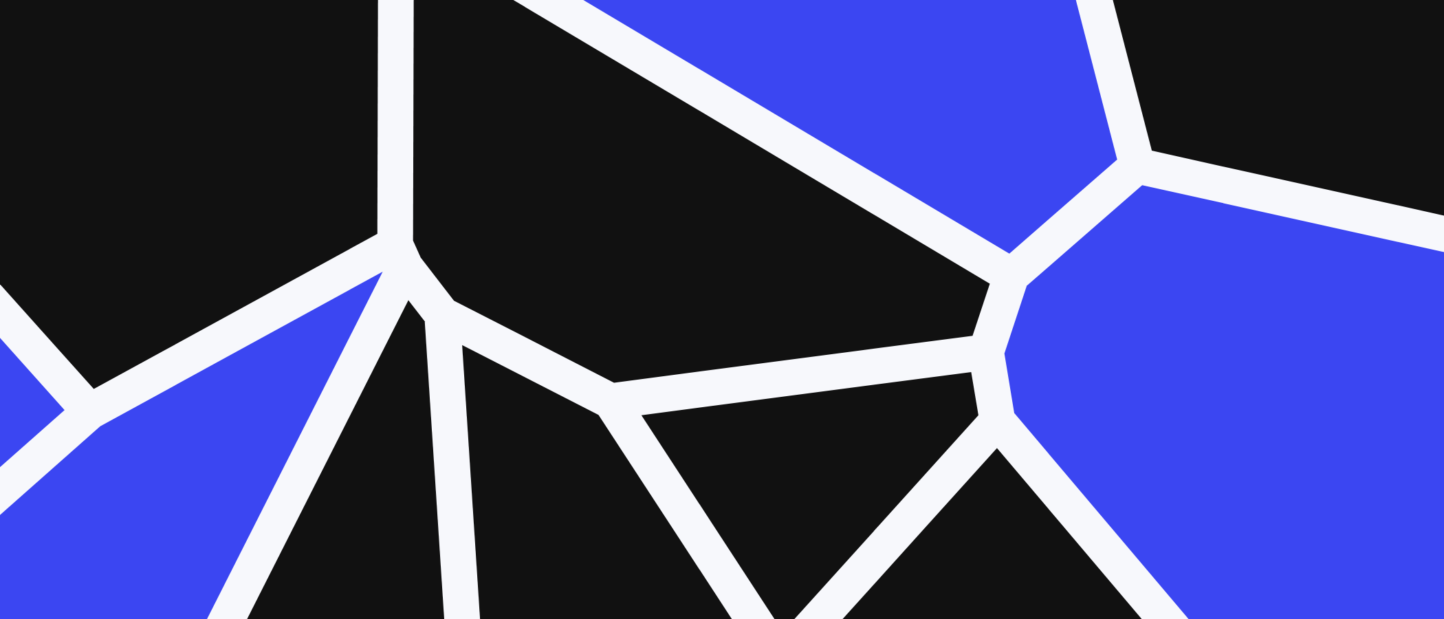 Abstract artwork: blue and black shapes separated by light lines.