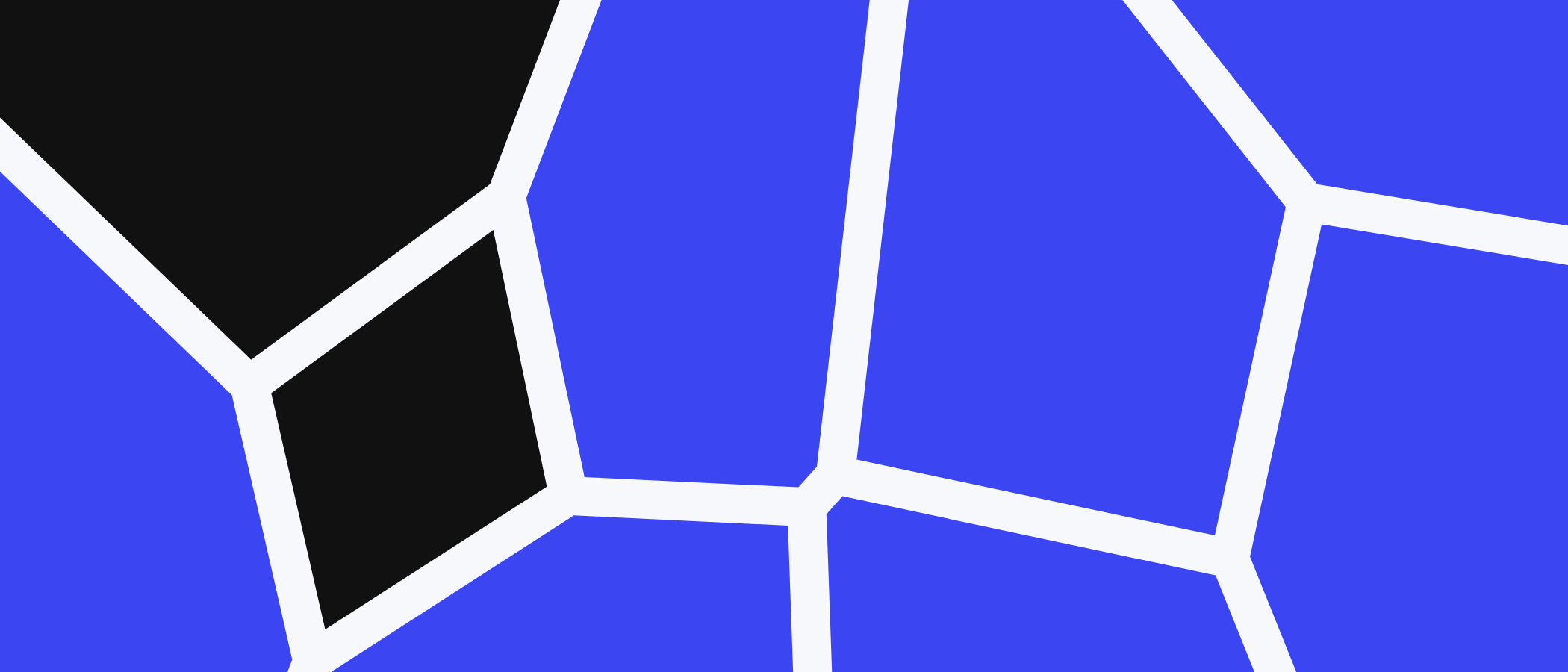 Abstract artwork: blue and black shapes separated by light lines.