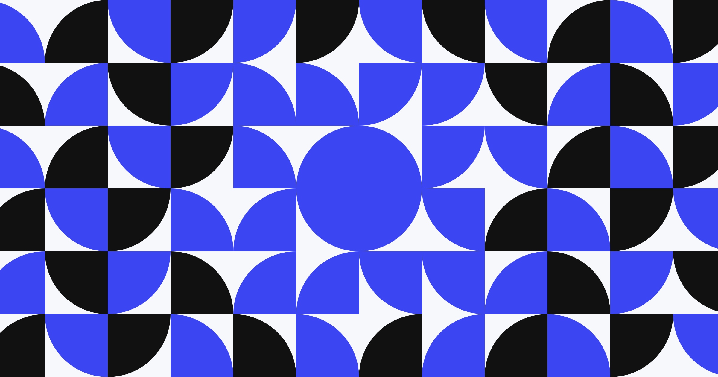 Abstract tiled-curve artwork in Perception blue and ink, turning a quarter step per ring around a blue circle